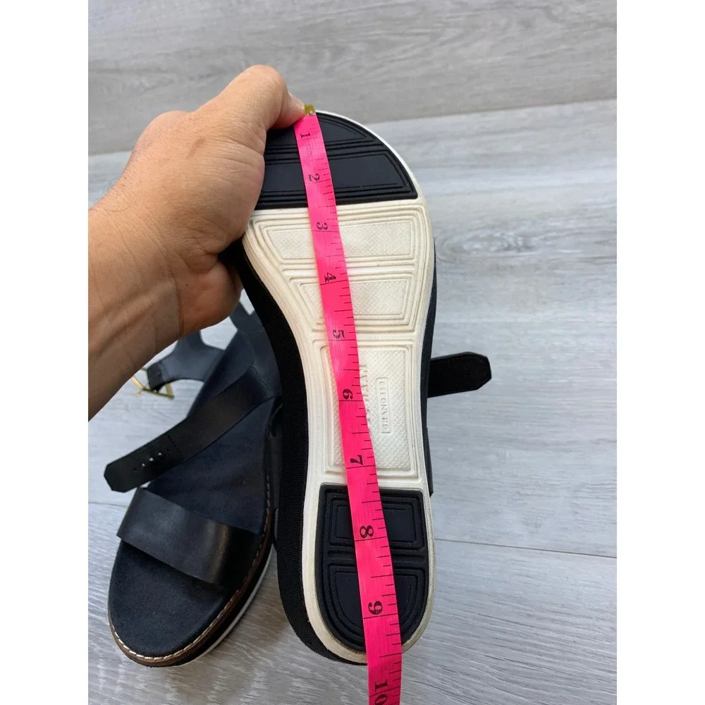 Cole Haan OriginalGrand Women's Sandals Black Leather Platform Wedge 7 Shoes